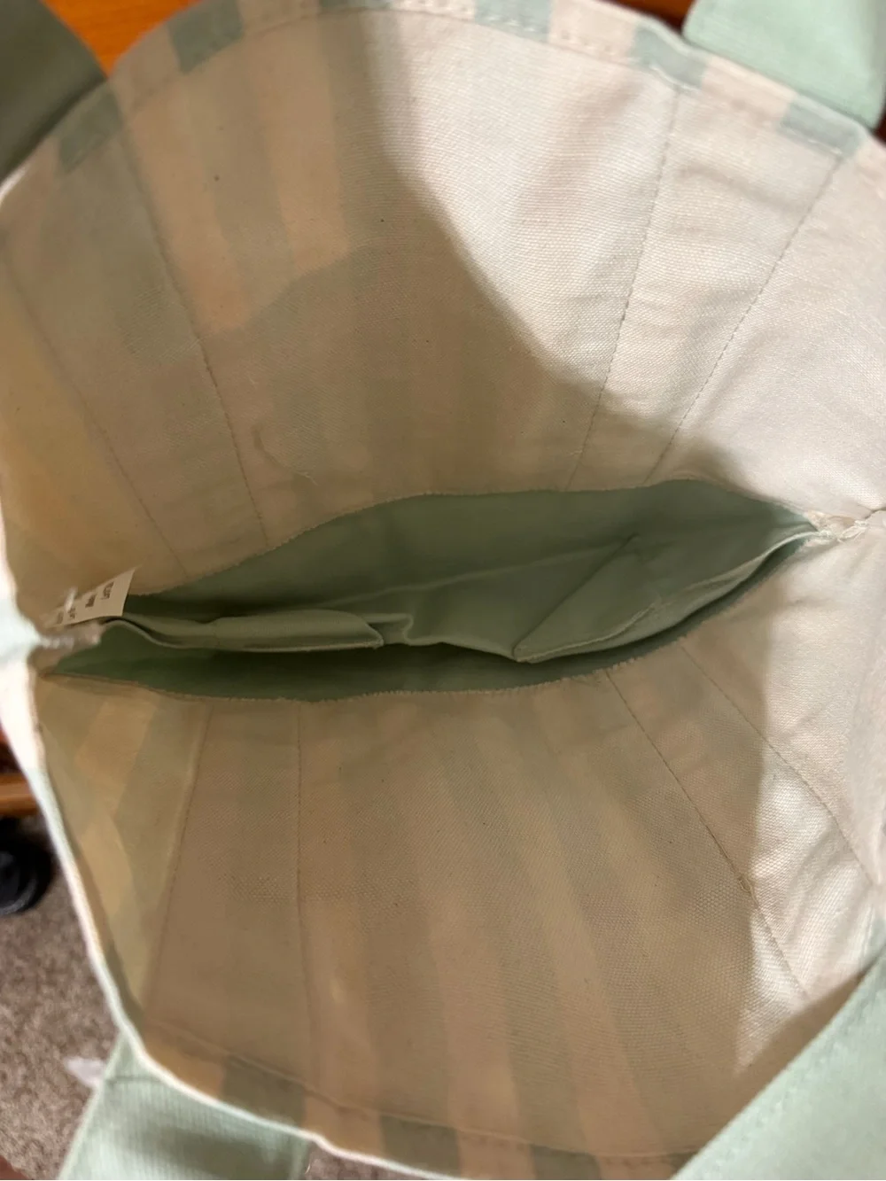 Trader Joe's Mint Green & White Striped Canvas Tote NWT